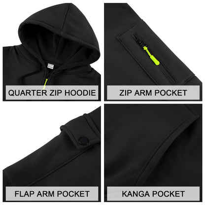 Men's Fleece Workout Athletic Pullover Hoodie Long Sleeve Basic Quarter Zip Pullover Sweatshirt with Kanga Pocket