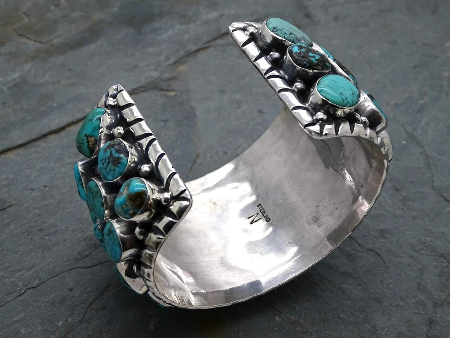 Wide Native American Navajo cuff bracelet Kingman turquoise cuff for men sterling silver