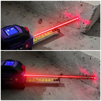 3 in 1 Digital Laser Tape Measure, 197ft/60m Laser Distance Meter, 16ft/5m Digital Tape Measure with Cross Line, AutoLock, ft/in/m Unit Switch, Measure Area, Volume, Pythagorean (Purple)