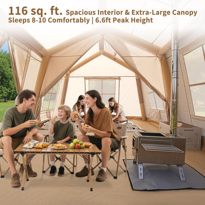 ABORON Inflatable Camping Tent, 4/6/8/10/12 Person Easy Setup Blow Up Tent with Hand Pump, PU3000mm Waterproof 4 Season Glamping Tent for Outdoor Camping