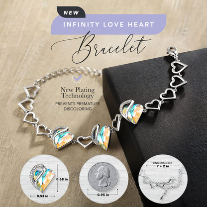 Leafael Infinity Love Heart Link Bracelets, Birthstone or Healing Stone Crystal Bracelet for Women, Silver Tone Jewelry Gifts for Her, 7-inch Chain and 2-inch Extender