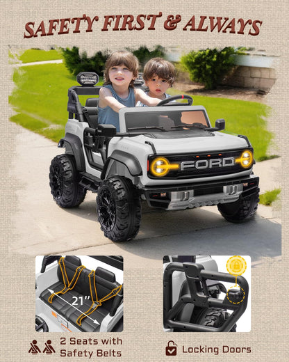 First Ride On 24V Ride on Toys for Big Kids, Licensed Ford Bronco Raptor 2 Seater Ride on Cars with Remote Control, Ride on Truck w/ 4-Wheeler Suspension, 3 Speeds, Led Lights, Bluetooth (24V, Pink) | First Ride On, 24V, for Big Kids, 2 Seater, with Remot