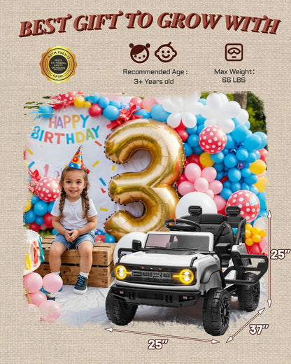 First Ride On 24V Ride on Toys for Big Kids, Licensed Ford Bronco Raptor 2 Seater Ride on Cars with Remote Control, Ride on Truck w/ 4-Wheeler Suspension, 3 Speeds, Led Lights, Bluetooth (24V, Pink) | First Ride On, 24V, for Big Kids, 2 Seater, with Remot