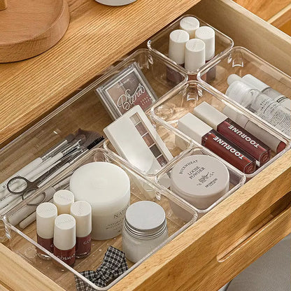 ClearNest Organizer – Transparent Anti-Scratch Drawer Storage Box for Cosmetics, Office & Home