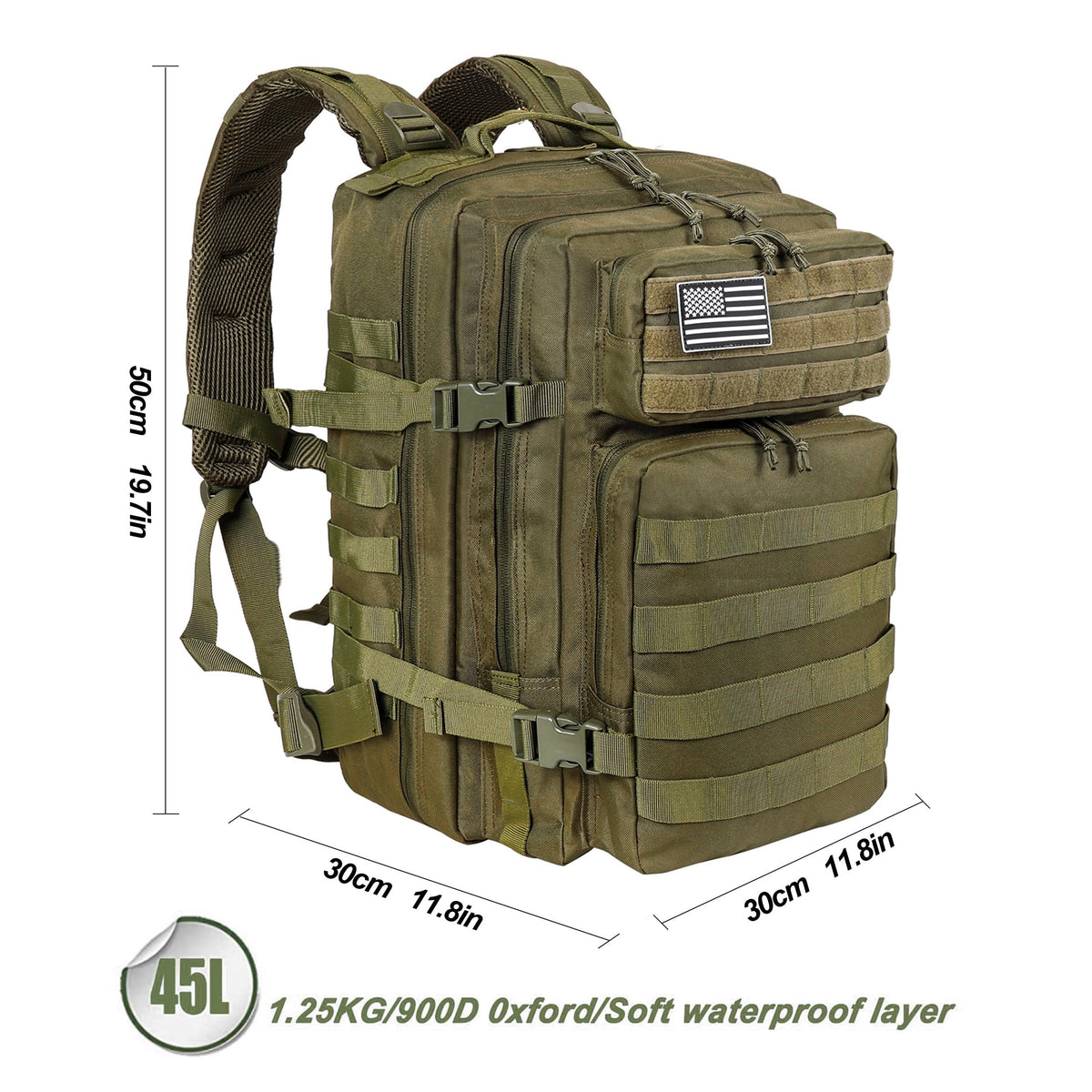 LHI Military Tactical Backpack for Men and Women 45L Army 3 Days Assault Pack Bag Large Rucksack with Molle System - Black