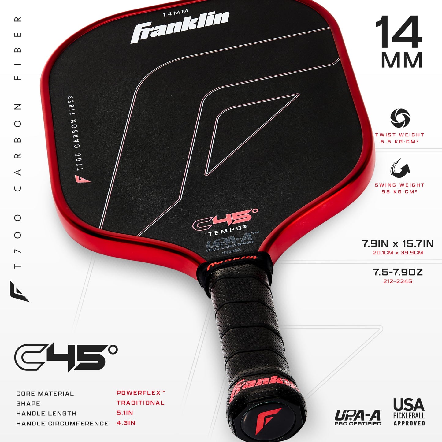 Franklin Sports PRO Pickleball Paddles – C45 Carbon Fiber Series - Official USAP + UPA Approved – Pro Player Design