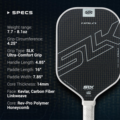 Selkirk Sport SLK Halo Raw Carbon Fiber Pickleball Paddle | Designed in The USA | Choose The T700 Raw Carbon Fiber Power, 18k Ultraweave Control, or Aramid Fiber Linkweave Thermoformed Pro