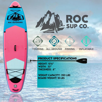 Roc Inflatable Stand Up Paddle Board 10' 6" with Premium SUP Paddle Board Accessories, Wide Stable Design, Non-Slip Comfort Deck for Youth & Adults