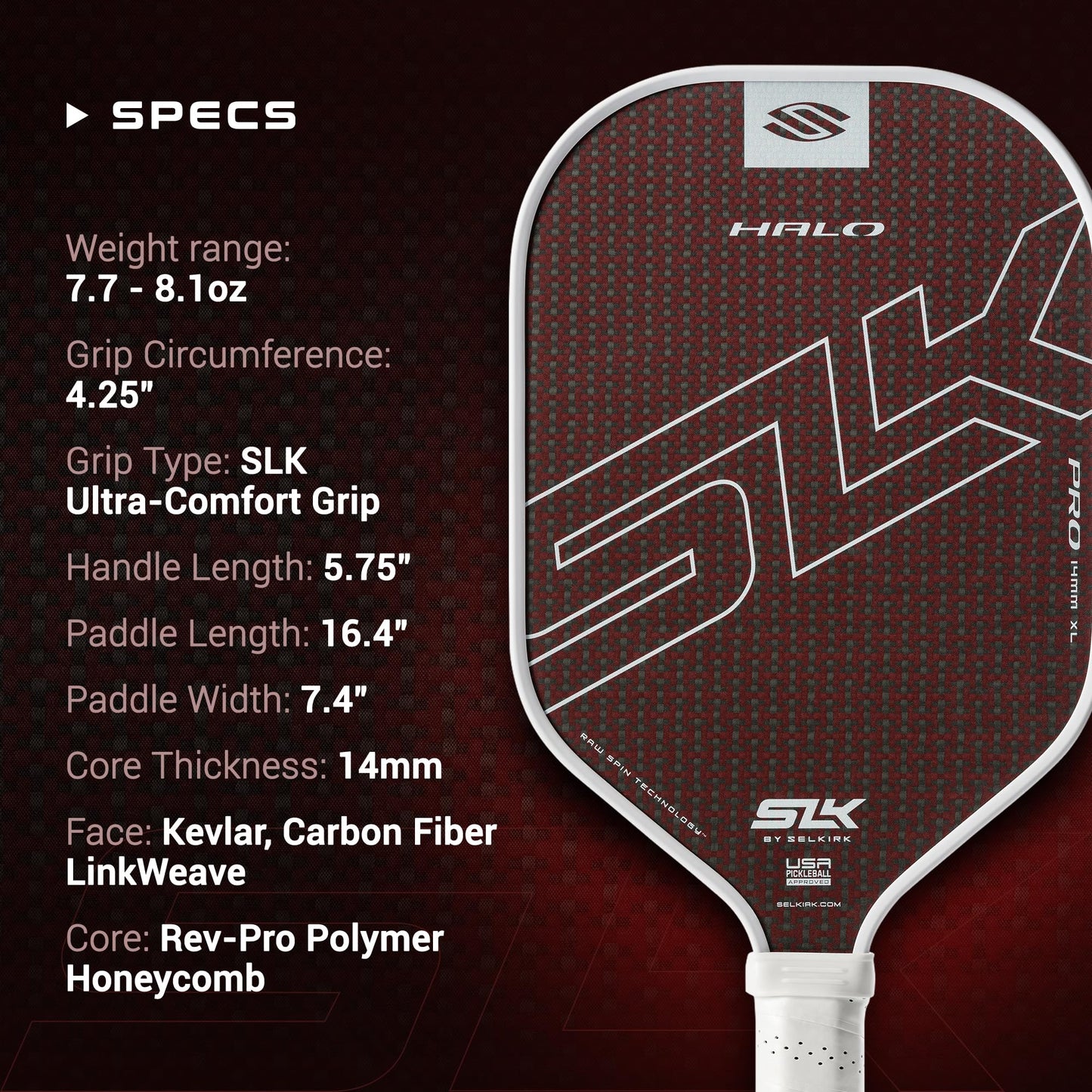 Selkirk Sport SLK Halo Raw Carbon Fiber Pickleball Paddle | Designed in The USA | Choose The T700 Raw Carbon Fiber Power, 18k Ultraweave Control, or Aramid Fiber Linkweave Thermoformed Pro