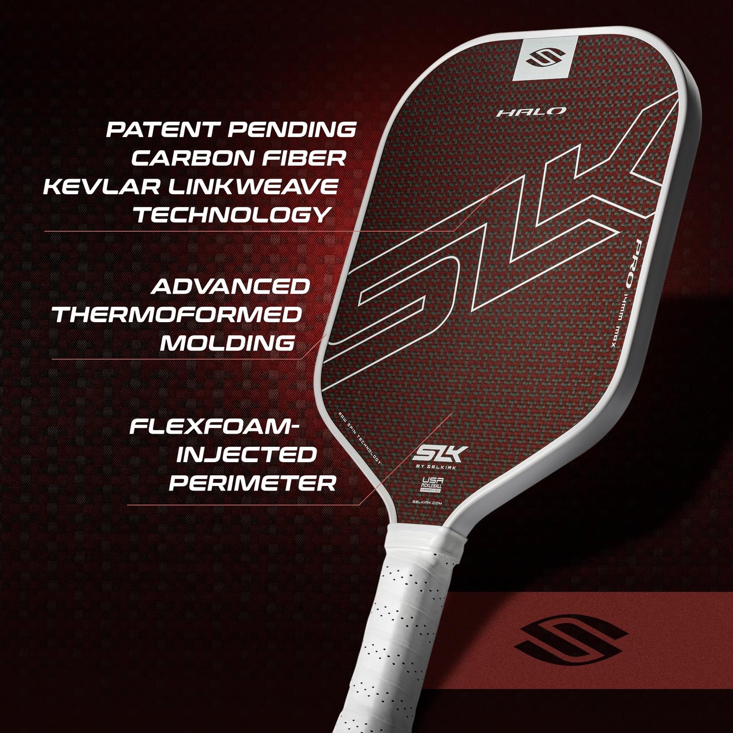 Selkirk Sport SLK Halo Raw Carbon Fiber Pickleball Paddle | Designed in The USA | Choose The T700 Raw Carbon Fiber Power, 18k Ultraweave Control, or Aramid Fiber Linkweave Thermoformed Pro