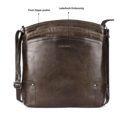 Terry Large Soft Real Leather Womens Crossbody Handbags and Purses-Triple Zip Premium Sling Crossover Shoulder Bag