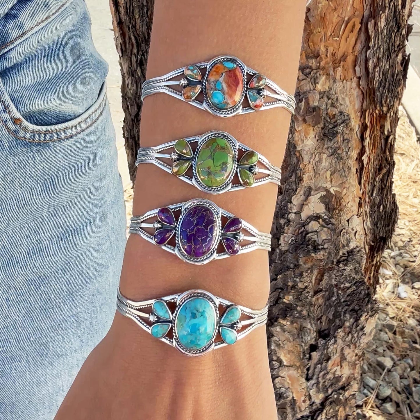 Turquoise Bracelet Sterling Silver 925 Genuine Gemstones Cuff Bracelet