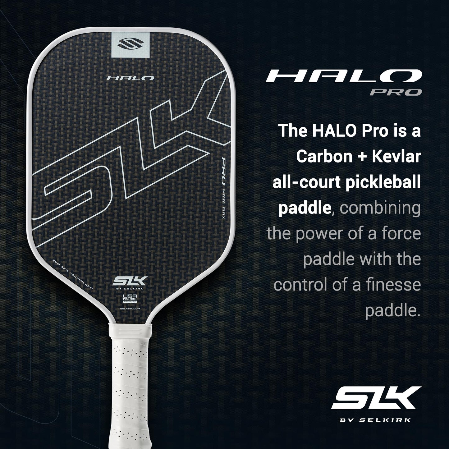 Selkirk Sport SLK Halo Raw Carbon Fiber Pickleball Paddle | Designed in The USA | Choose The T700 Raw Carbon Fiber Power, 18k Ultraweave Control, or Aramid Fiber Linkweave Thermoformed Pro