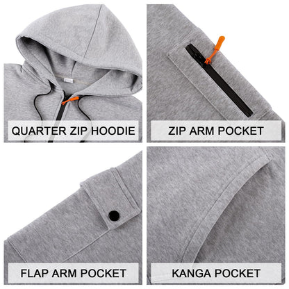 Men's Fleece Workout Athletic Pullover Hoodie Long Sleeve Basic Quarter Zip Pullover Sweatshirt with Kanga Pocket
