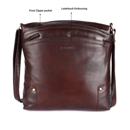 Terry Large Soft Real Leather Womens Crossbody Handbags and Purses-Triple Zip Premium Sling Crossover Shoulder Bag