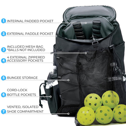 Athletico 35L Pickleball Backpack - Pickleball Bags for Men or Women Includes Pickleball Ball Holder