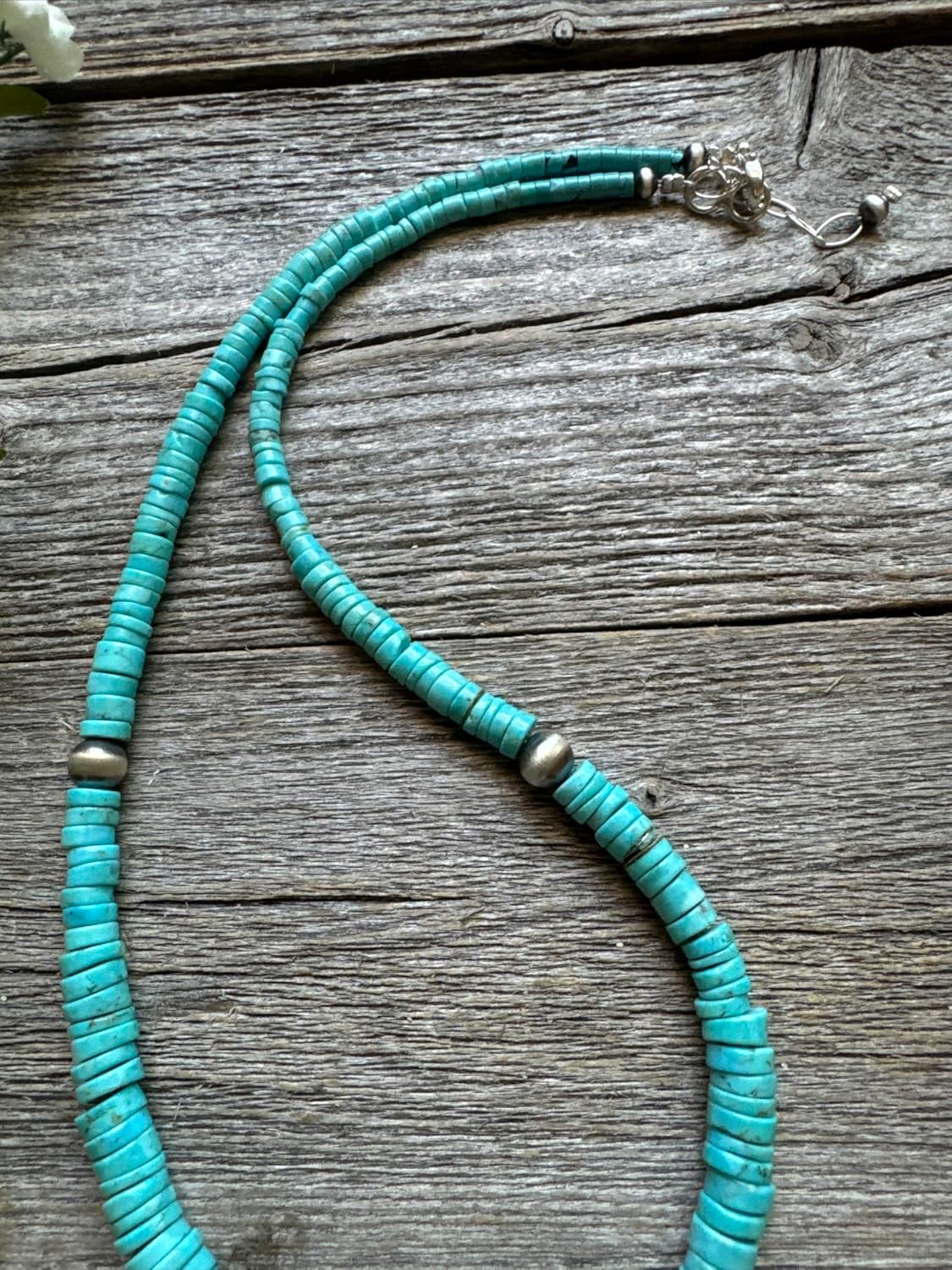 Sterling Silver Graduated Heishi Turquoise Bead Necklace. 18 inch, Blue