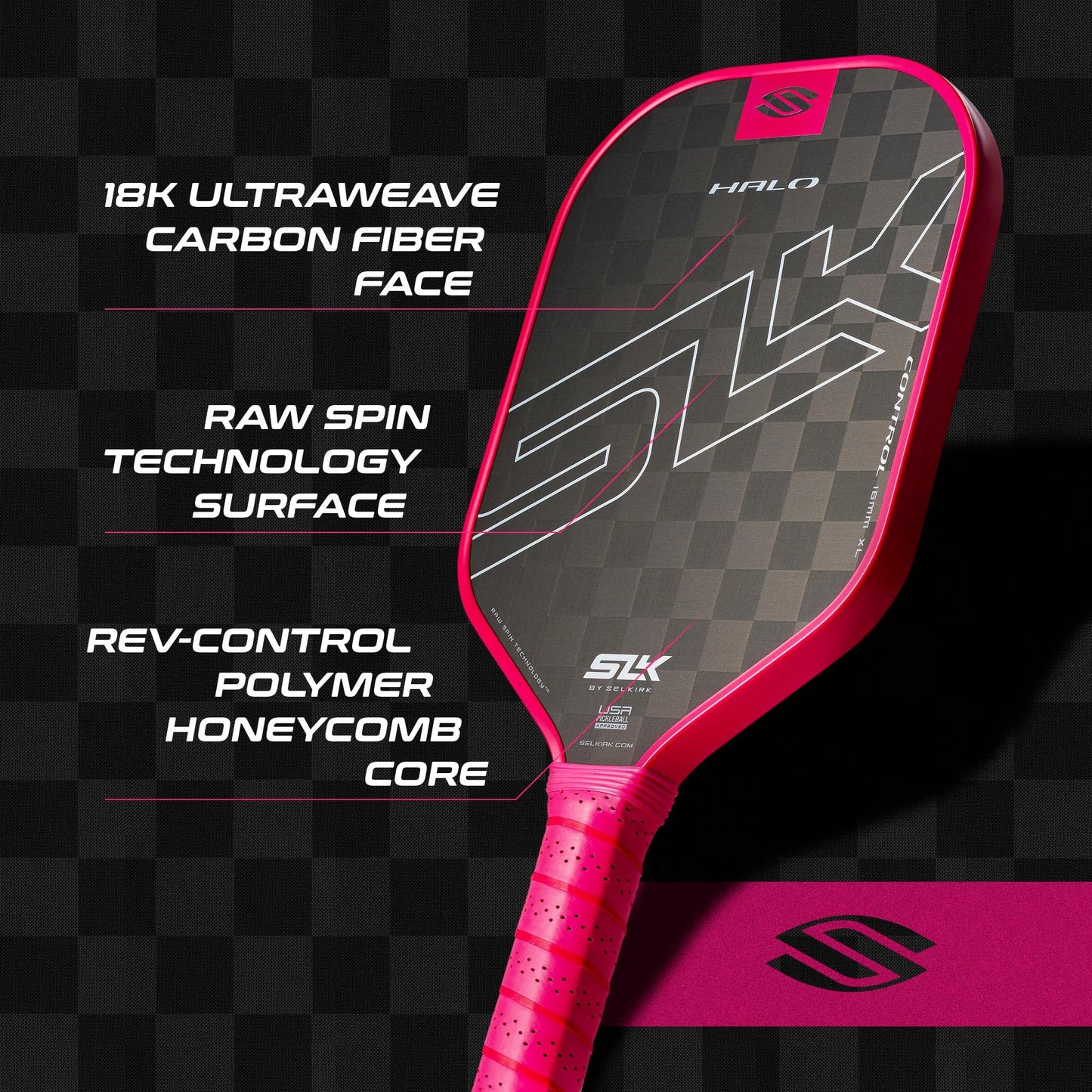 Selkirk Sport SLK Halo Raw Carbon Fiber Pickleball Paddle | Designed in The USA | Choose The T700 Raw Carbon Fiber Power, 18k Ultraweave Control, or Aramid Fiber Linkweave Thermoformed Pro