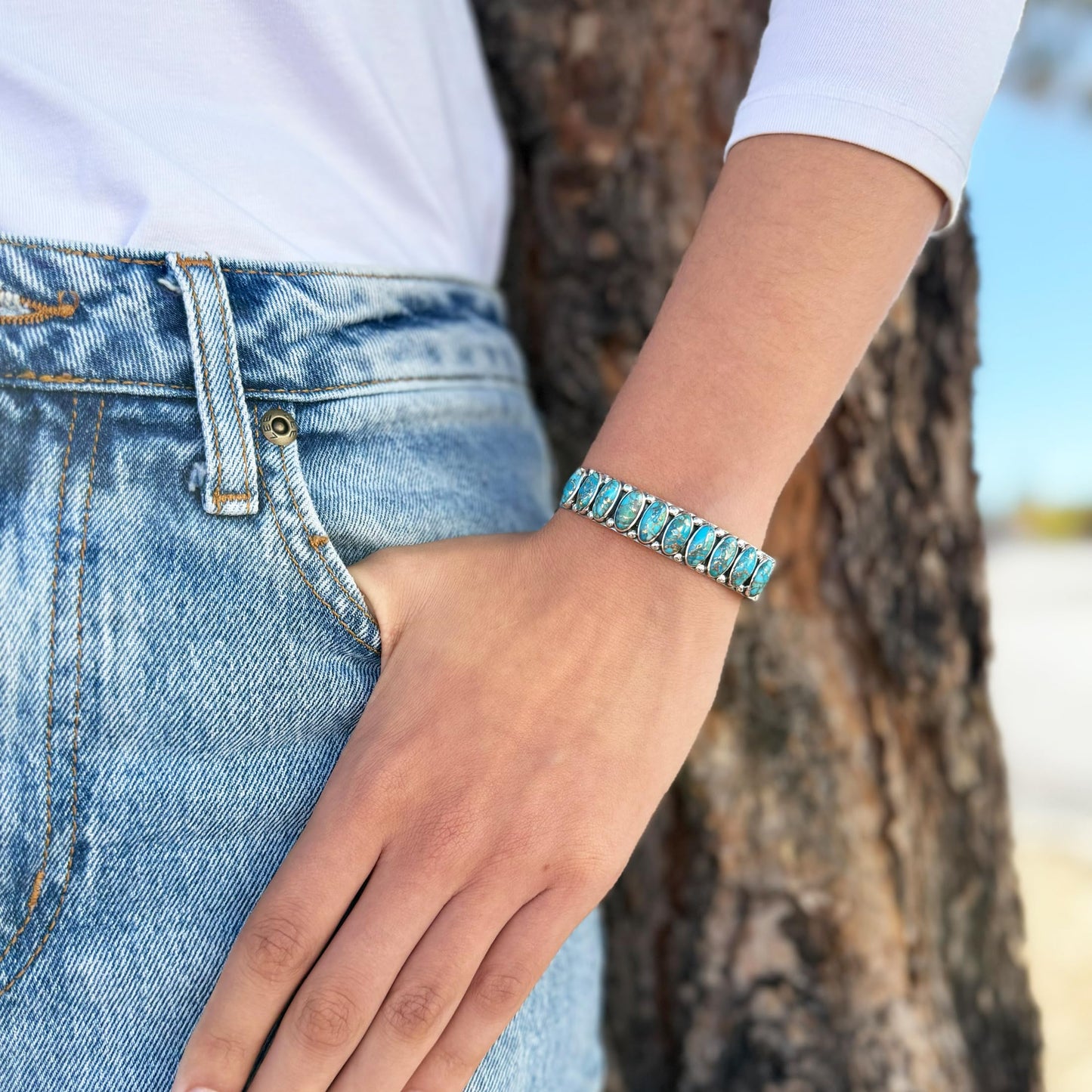 Turquoise Bracelet Sterling Silver 925 Genuine Turquoise Cuff Bracelet
