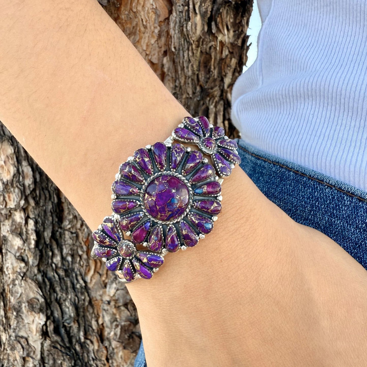Turquoise Network Southwest Style Genuine Gemstones 925 Sterling Silver Cluster Bracelet