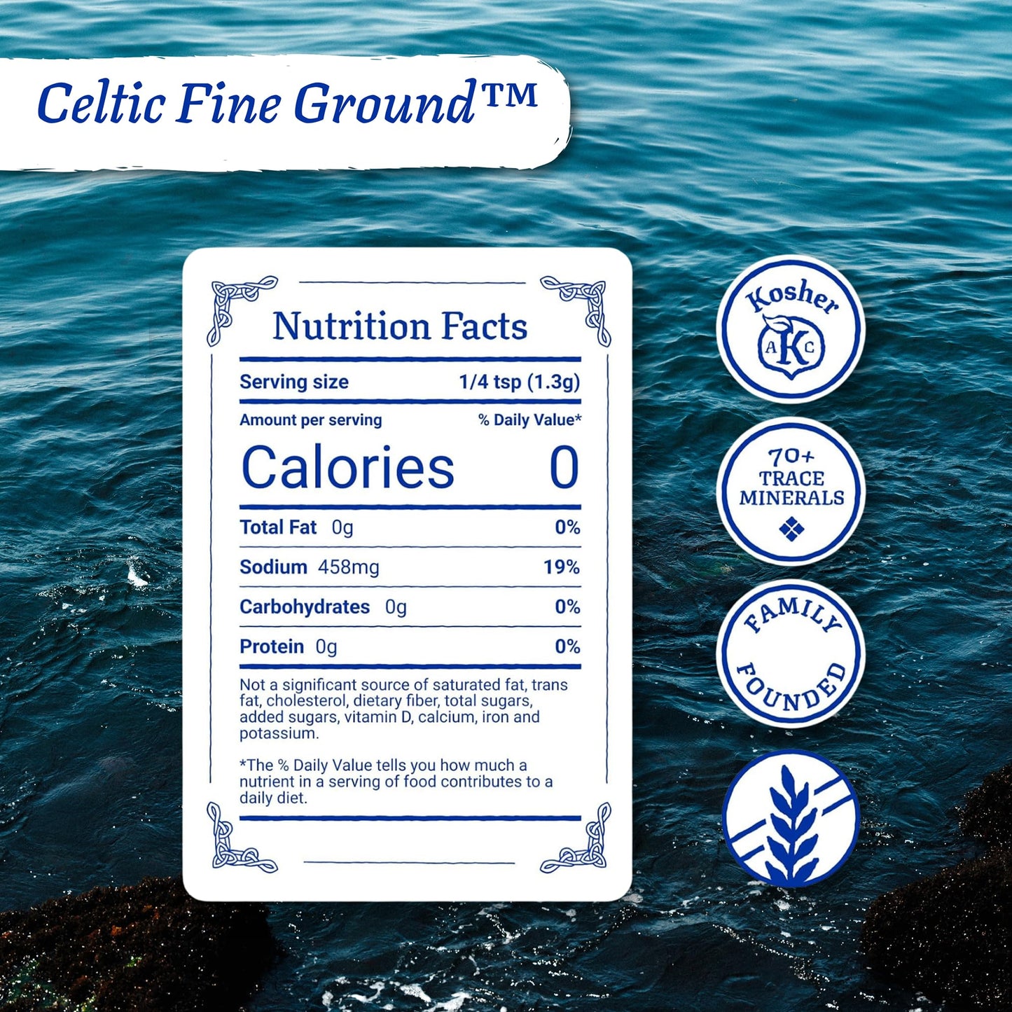 Celtic Sea Salt Fine Ground – Natural Mineral Salt, Sustainably Harvested, GMP Certified, Lab Tested – Baking, Cooking, Seasoning, Everyday Use – ½ Pound Resealable Bag