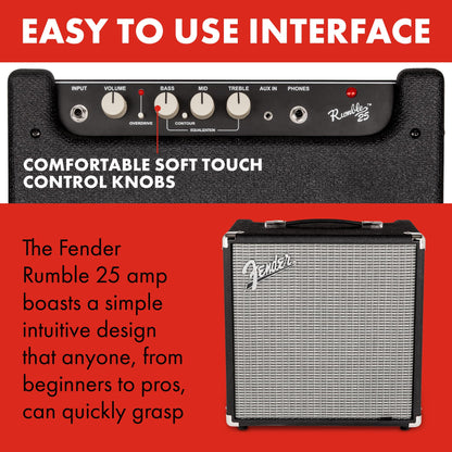 Fender Rumble 40 V3 Bass Amp for Bass Guitar, 40 Watts, with 2-Year Warranty Speaker, with Overdrive Circuit and Mid-Scoop Contour Switch