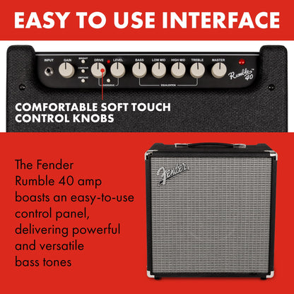 Fender Rumble 40 V3 Bass Amp for Bass Guitar, 40 Watts, with 2-Year Warranty Speaker, with Overdrive Circuit and Mid-Scoop Contour Switch