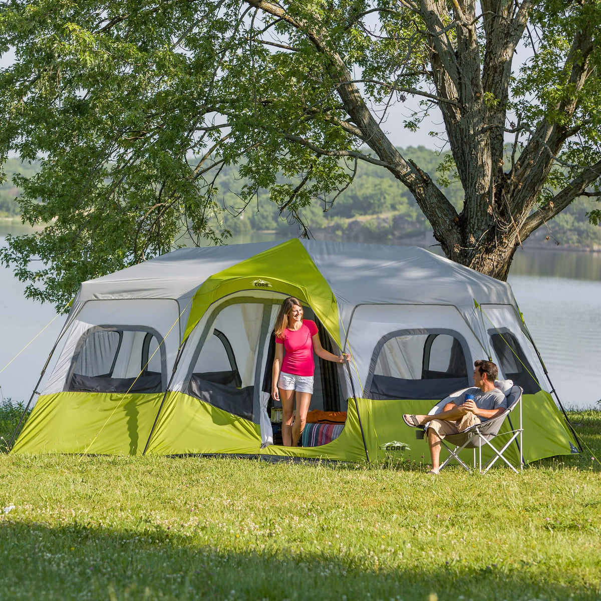 CORE Instant Cabin Tents | Family Cabin Multi Room Pop Up Tents Car Camping | Included Storage Pockets for Camping Accessories