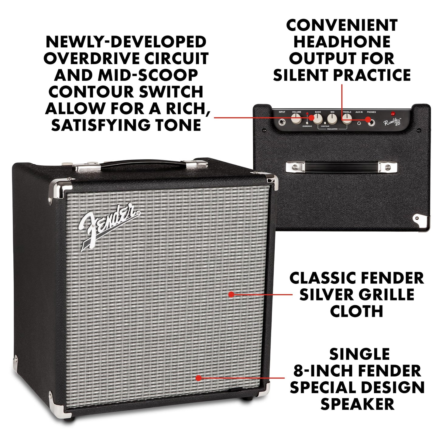 Fender Rumble 40 V3 Bass Amp for Bass Guitar, 40 Watts, with 2-Year Warranty Speaker, with Overdrive Circuit and Mid-Scoop Contour Switch