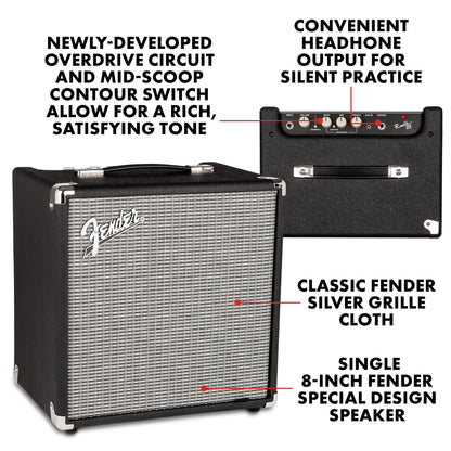 Fender Rumble 40 V3 Bass Amp for Bass Guitar, 40 Watts, with 2-Year Warranty Speaker, with Overdrive Circuit and Mid-Scoop Contour Switch