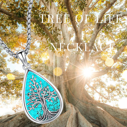 Jewelry Gifts - Tree of Life Necklace Sterling Silver Abalone Shell/Opal/Moonstone/Black Onyx/Turquoise/Malachite/Crystal Family Tree of Life Jewelry for Women Men