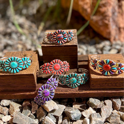 Turquoise Network Southwest Style Genuine Gemstones 925 Sterling Silver Cluster Bracelet