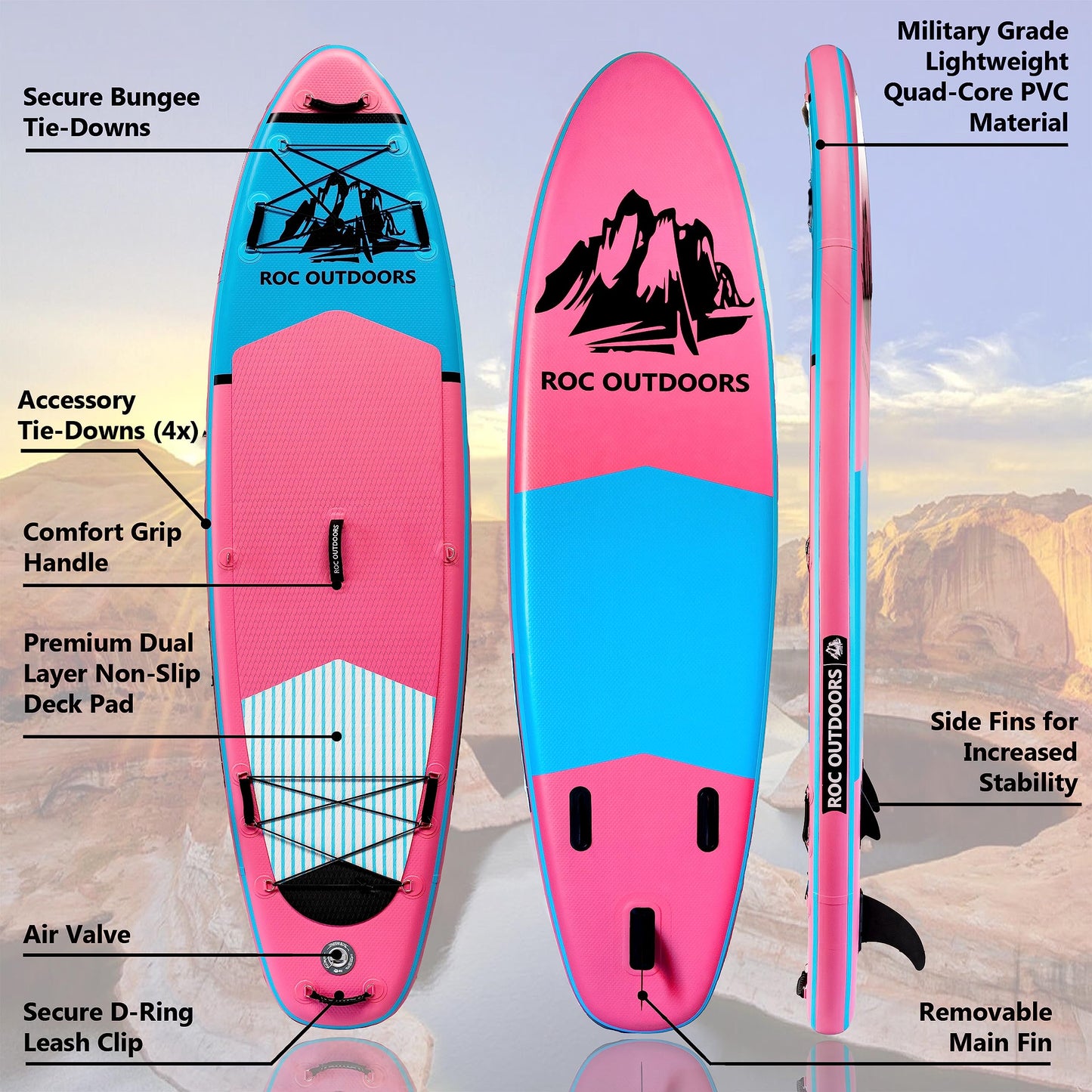 Roc Inflatable Stand Up Paddle Board 10' 6" with Premium SUP Paddle Board Accessories, Wide Stable Design, Non-Slip Comfort Deck for Youth & Adults