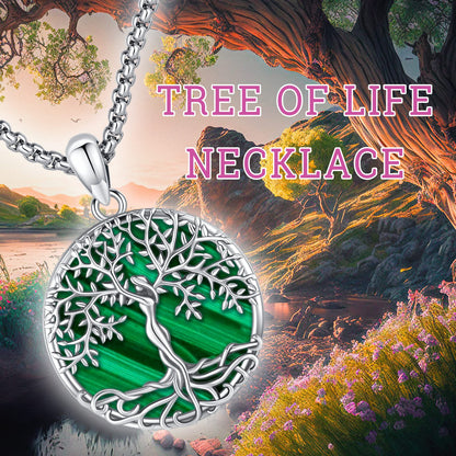 Jewelry Gifts - Tree of Life Necklace Sterling Silver Abalone Shell/Opal/Moonstone/Black Onyx/Turquoise/Malachite/Crystal Family Tree of Life Jewelry for Women Men