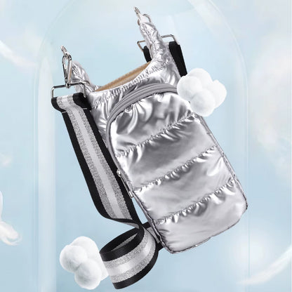 HydroCarry Puffer Tote – Adjustable Strap Water Bottle Carrier for Outdoor Travel & Daily Adventures