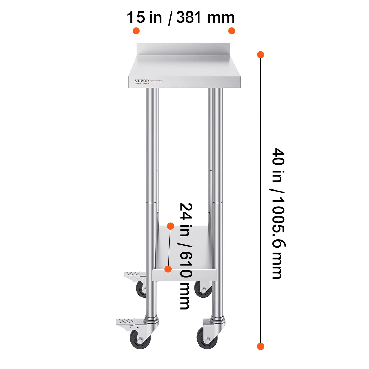 Stainless Steel Work Table Commercial Food Prep Worktable with Casters Heavy Duty Prep Worktable for Restaurant Home Hotel